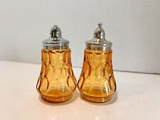Vintage Fenton Thumbprint Colonial Amber Glass Salt and Pepper Shakers picture