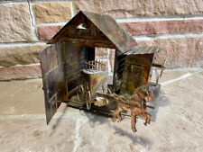 Vintage Copper Tin Music Box Barn With Revolving Stage Coach & Horses - Works picture