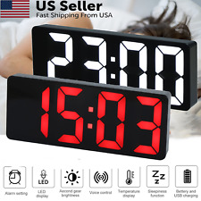 Digital LED Desk Alarm Clock Large Mirror Display USB Snooze Temperature Mode US picture