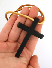 Dark Stain Wooden Cross Pendant Cord Necklace Gift for New Church Members 24 In picture