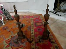 Beautiful Vintage Cast Iron Fireplace Andirons End Irons L5.24 picture
