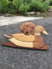 Beautiful Artist Signed Numbered Dog Bird Duck Hunting Decoy Inlay Wood Carving picture
