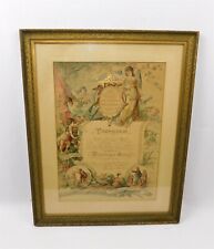 1899 Antique German Baptismal Certificate Framed Wm Frederick Walker Chicago picture