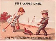 Boy, Girl & Turtle, Tule Carpet Lining, Early Trade Card, size: 67 mm x 91 mm picture