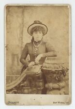 Antique Circa 1880s ID'd Cabinet Card Beautiful Woman Wearing Hat Fort Wayne, IN picture
