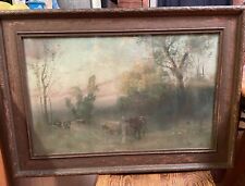 Antique solid wood Engraved Louie Antonville frame with cow Print 31.5x 21.5 picture