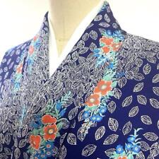 4K531 Kimono Pure Silk Lining Fine Pattern Navy Blue White Red Green Floral Japa picture