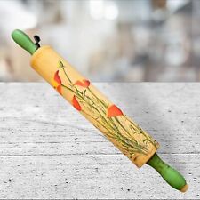 Rolling Pin Handcrafted Painted Artist Signed Kathleen Miller Flowers Vines Vtg picture