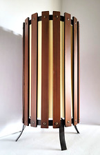 Vtg Mid Century Modern 1960's MCM Wood Slat & Metal Barrel Table Lamp picture
