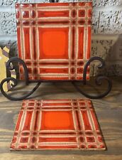 Vintage Tile Trivet Made In Germany Danischburg Set Of 2 Reddish Orange Plaid picture