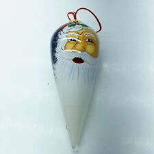 Vintage Handmade Blown Glass Christmas Ornament Santa Claus  Red Blue White picture