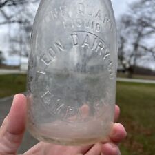 EARLY Tampa FL Florida TREQ Leon Dairy Co Embossed Quart Milk Bottle LOOK picture
