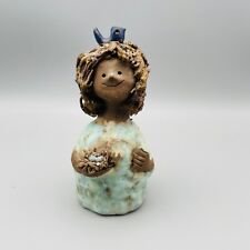 VTG HTF 1971 Audrey Nelson Weed People Fired Clay Sculpture - Girl with Bluebird picture