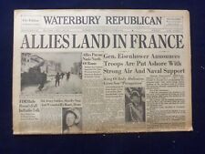 1944 JUNE 6 WATERBURY REPUBLICAN NEWSPAPER - ALLIES LAND IN FRANCE - NP 6464 picture