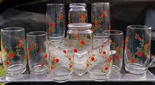 11pc LOT Water & Juice Vintage Anchor Hocking Glass Tumblers Climbing Red Roses  picture