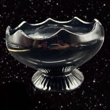 Vintage LE Smith Black Amethyst Glass Candy Dish Bowl Footed Compote Ruffle Edge picture