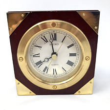 Nautical Seiko Quartz Walnut Brass Accents Desk Mantle Clock REF. QW105B picture