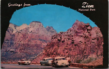 Zion National Park Rock Formations Tunnel Entrance Mt. Carmel Hwy c1950's Cars picture