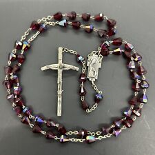 Vintage Madonna And Child Center Rosary 2” Tall Crucifix Red Glass Beads K5 picture