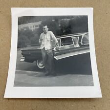 Vtg Snapshot Photo Handsome Man Posed With Ford Fairlane Classic Car picture