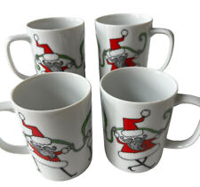 Fitz and Floyd Neiman Marcus 4 Vintage Christmas Coffee Cups Dancing Santas picture