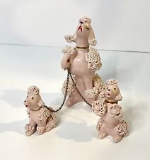 Vintage Pink Spaghetti Poodle Dog Mom with Two Baby Puppies On Chain picture