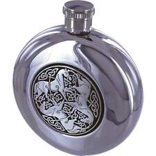 5oz Round CELTIC HORSE FLASK Stainless Steel Hip Pocket Screw Cap Irish Whiskey picture
