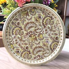 Vintage Vienna Woods Design Metal Serving Tray Yellow Paisley England 12in picture
