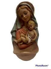 Madonna & Child Italy Resin Handpainted Wall Plaque Holy Water Font Vintage 9