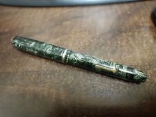 VINTAGE CONWAY STEWART NO. 28 GREEN HATCHED FOUNTAIN PEN 14k GOLD NIB SERVICED picture