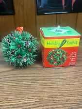 Vintage Holiday Sachet Hanging Ball Holly Ornament Decoration With Original Box picture