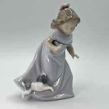 1987 NAO by LLADRO Daisa  Girl with White Spotted Dog Figurine Handmade Spain 7