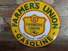 VINTAGE 1961 FARMERS UNION GASOLINE PORCELAIN GAS PUMP SIGN MOTOR OIL 12