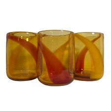 3 Art Studio Glass Blown Amber Orange Cream Blown Highball Whiskey Swirl Barware picture