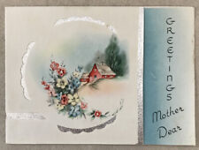 Vtg 1930s Greetings Mother Dear Blank Card Floral Country Barn Design picture