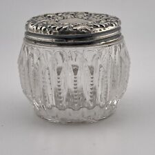Fostoria Glass Puff Jar Vanity Silver Embossed Lid Antique picture