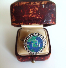 Old Pawn Round Silver Turquoise Inlay Ring picture