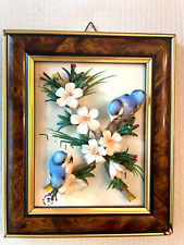 Vintage Framed CAPODIMONTE BLUEBIRDS & FLOWERS 3D WALL PLAQUE ~ Made in Italy picture