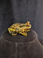 Jewel Encrusted Golden Frog Trinket / Pill Box Heavy Brass picture