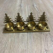 Vinage Brass Four Candle Tealight Holder Metal Christmas Tree Stand Holiday picture