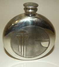 Sheffield English Pewter Art Deco Round Pocket Flask Bottle picture