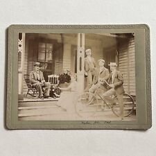 Antique Cabinet Card Photograph Men Women Dog Lab Bike ID On Back Highland KS picture