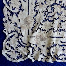 FAB Antique MADEIRA Linen Hand Embroidery Cutwork Banquet Tablecloth 116