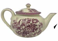 VINTAGE OLD GUSTAVSBERG SWEDISH RED TRANSFERWARE TEA POT FLORAL AND BIRD picture