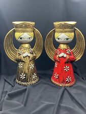 MCM Set/2 Christmas Angel Candle Stick Holder, Paper Mache Vintage 1960s Dickson picture