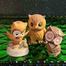 Vintage OWLS Lot Of 3 Ceramic Pottery Hand Painted picture