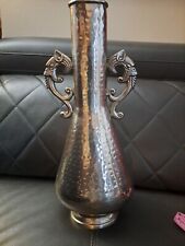 Vintage Hammered Metal Silver Dragon Handle Vase picture