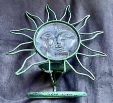 NOS - Vintage Glass Celestial Sun Face Wrought Iron Candle Holder Heavy - RARE picture