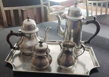 Vintage John Somers Brazil Pewter Coffee/Tea Set -Colonial 5 piece w/Tray picture