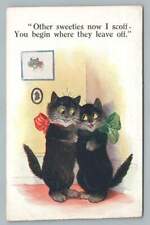 Cute Black Cat Couple LOUIS WAIN Antique Art 